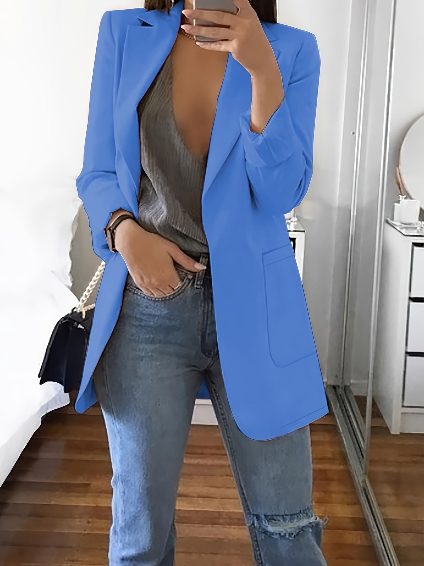 Elegante einfarbiger Business Blazer mit Offener Front für Damen | Ideal für alle Jahreszeiten