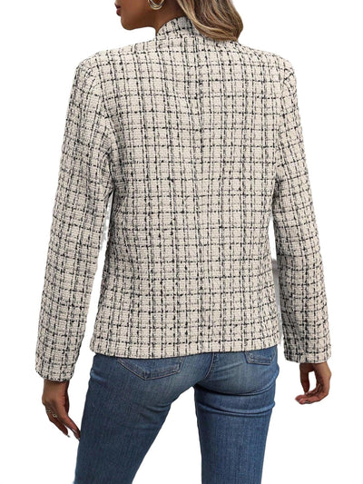 Elegante Business Blazer mit Reverskragen und Kariertem Print für Damen | Für alle Jahreszeiten
