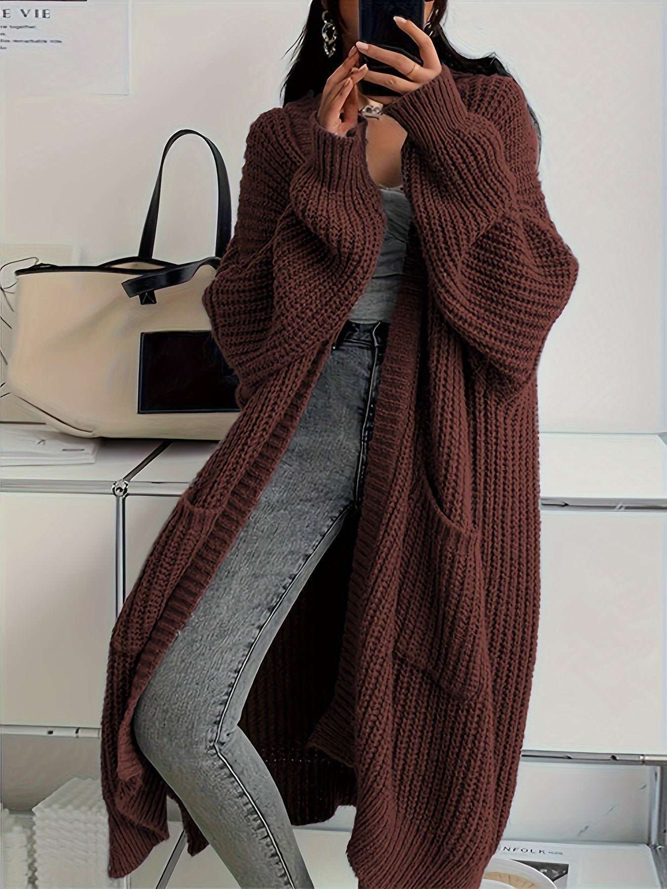 Casual Aufgesetzte Taschen Woll Strickjacke Für Damen | Perfekt für Freizeittage