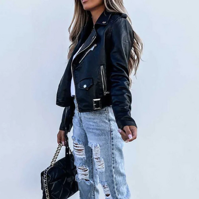 Casual Vegane Lederjacke Mit Reißverschlüssen Für Damen | Perfekt für Casual Tage