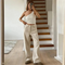 Beige Lässige Schlaghose mit Tiefem Bund und Lockerem Sitz für Damen | Perfekt für den Alltag