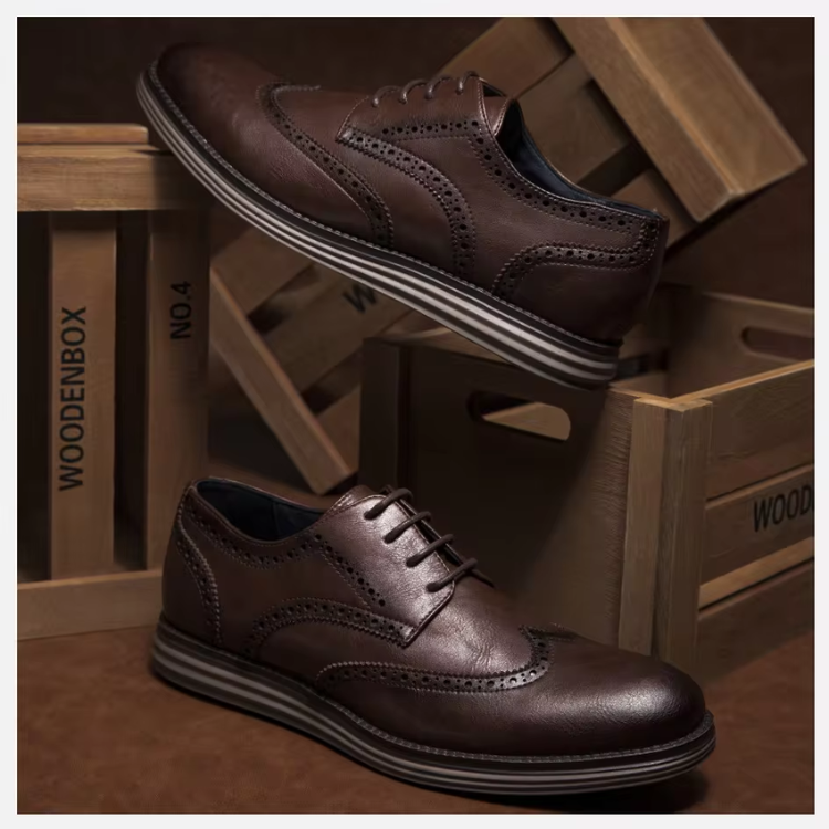 Bequeme Vegane Leder Schuhe mit Wingtip und Unterstützender Sohle für Herren | Bequem für Alle Jahreszeiten