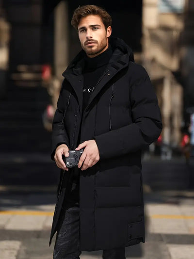 Langärmelige Herren-Winterjacke, lässig, einfarbig, mit Kapuze