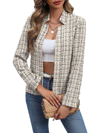 Elegante Business Blazer mit Reverskragen und Kariertem Print für Damen | Für alle Jahreszeiten