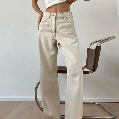 Beige Lässige Schlaghose mit Tiefem Bund und Lockerem Sitz für Damen | Perfekt für den Alltag