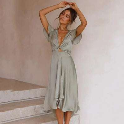 Einfach Tief V-Ausschnitt Einfarbig Kleid für Damen | Ideal für den Sommer