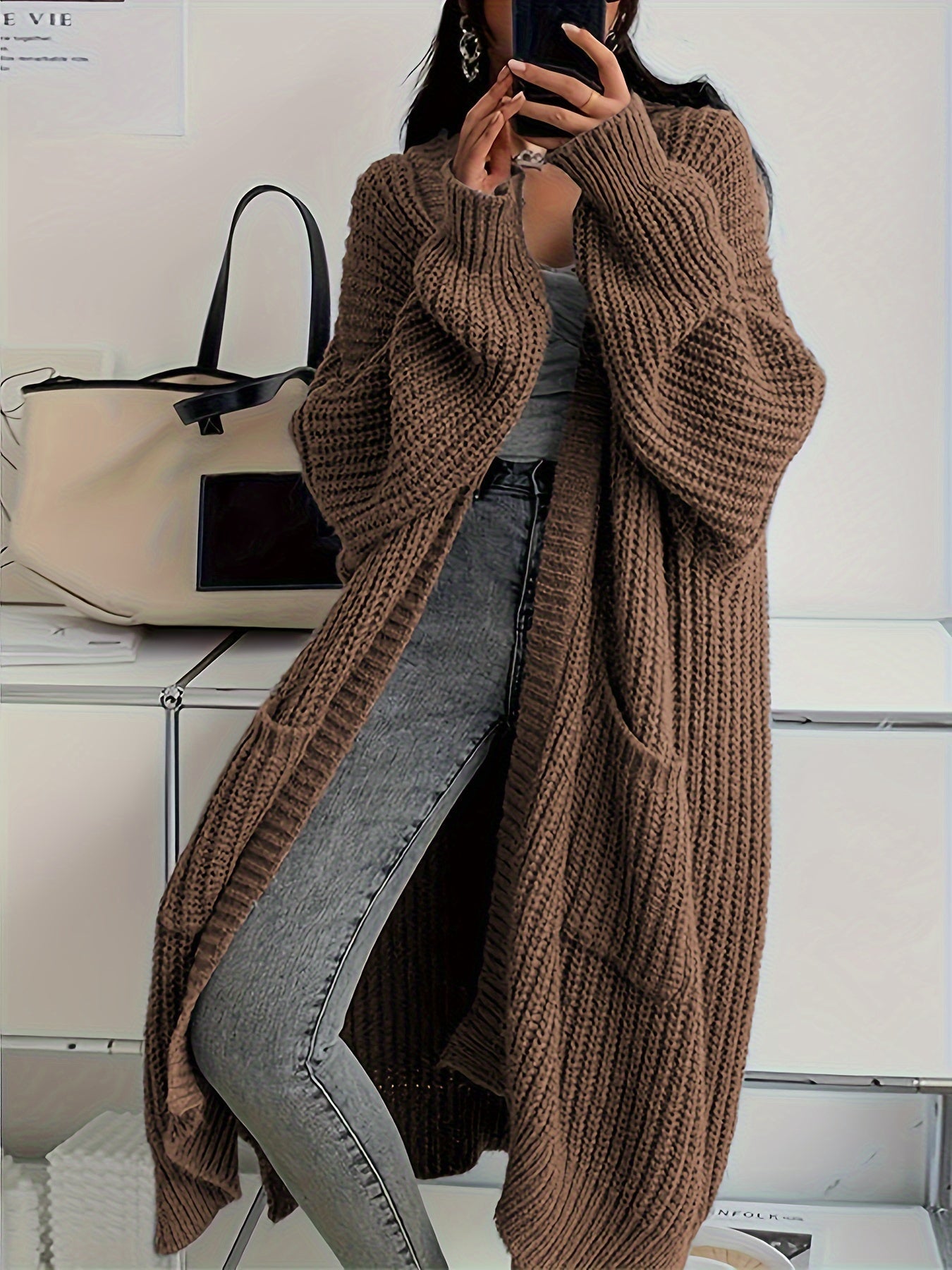 Casual Aufgesetzte Taschen Woll Strickjacke Für Damen | Perfekt für Freizeittage