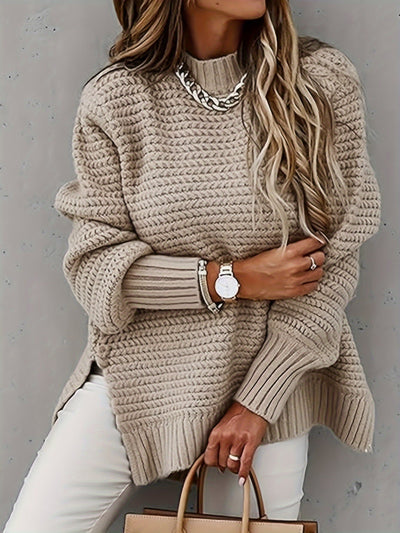 Ausschnitt Baumwoll-Rollkragenpullover mit geteilten langen Ärmeln Pullover Damen | Perfekt für lässige Tage