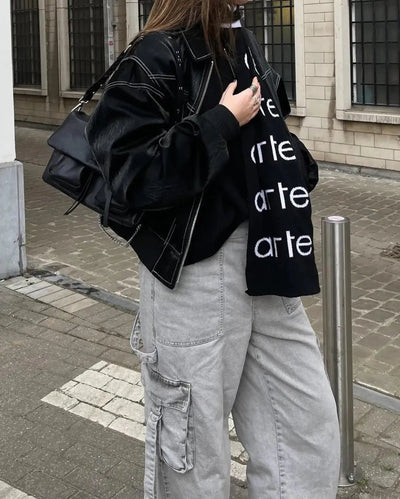 Casual Vintage Übergroße Vegane Lederjacke Für Damen | Ideal für den Alltag