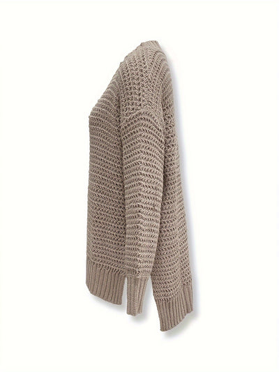 Ausschnitt Baumwoll-Rollkragenpullover mit geteilten langen Ärmeln Pullover Damen | Perfekt für lässige Tage