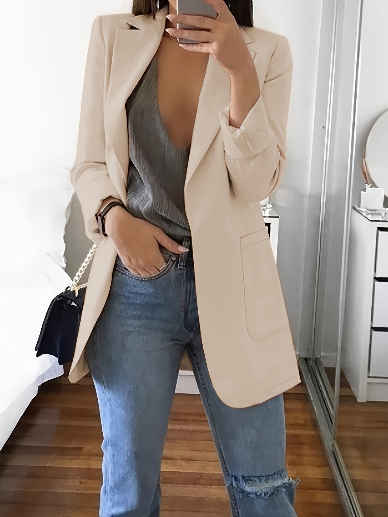 Elegante einfarbiger Business Blazer mit Offener Front für Damen | Ideal für alle Jahreszeiten