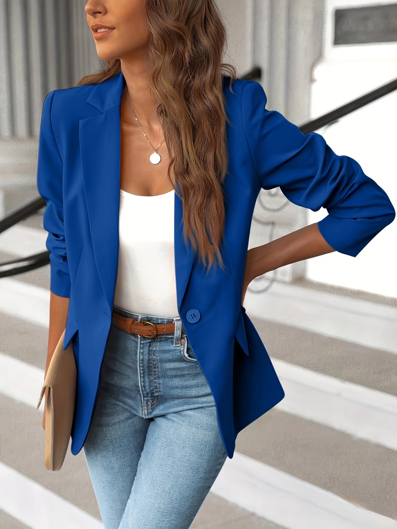 Elegante einfarbiger Business Blazer mit Seitentaschen für Damen | Ideal für alle Jahreszeiten