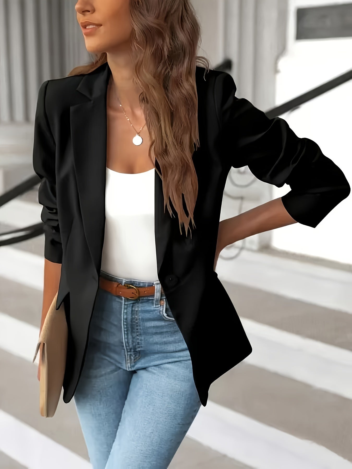 Elegante einfarbiger Business Blazer mit Seitentaschen für Damen | Ideal für alle Jahreszeiten