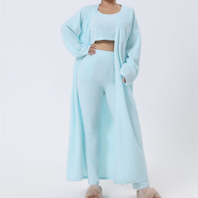 Pajama 3-tlg. Lounge Set – Weiches & Stilvolles Set mit Oberteil, Hose & Strickjacke | Perfekt für Gemütliche Tage