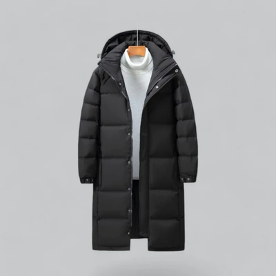 Lange Herren-Pufferjacke mit Knöpfen | Mit Kapuze