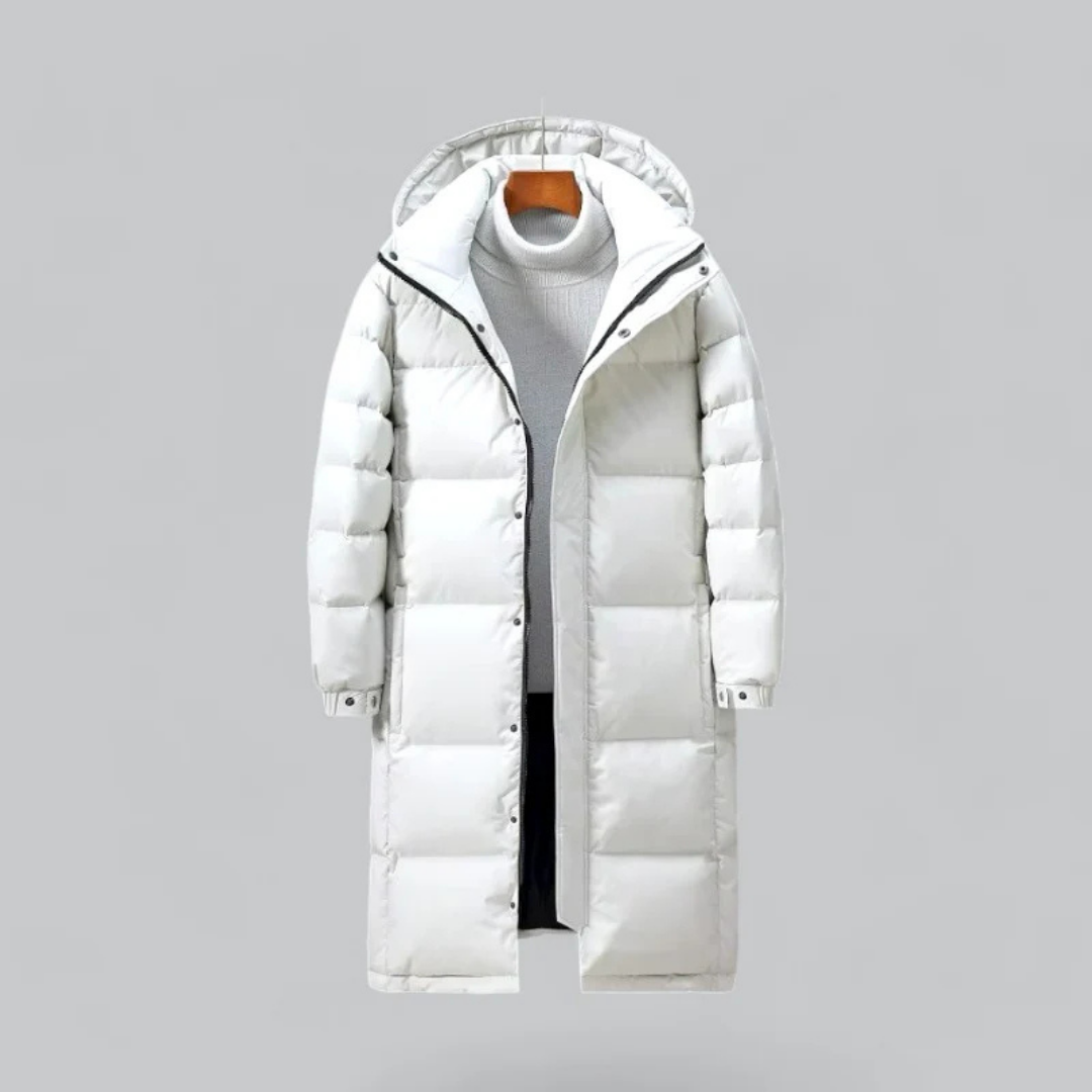 Lange Herren-Pufferjacke mit Knöpfen | Mit Kapuze