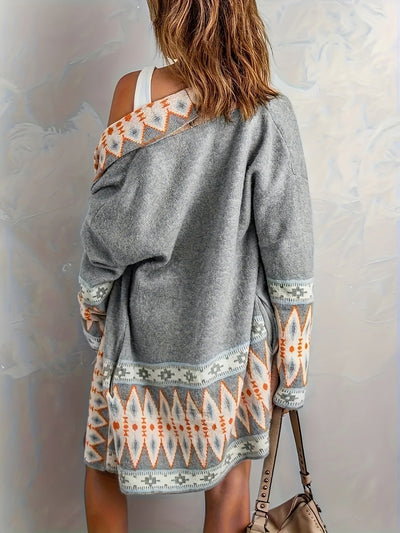 Casual Geo Muster Woll Strickjacke Für Damen | Perfekt für Casual Days