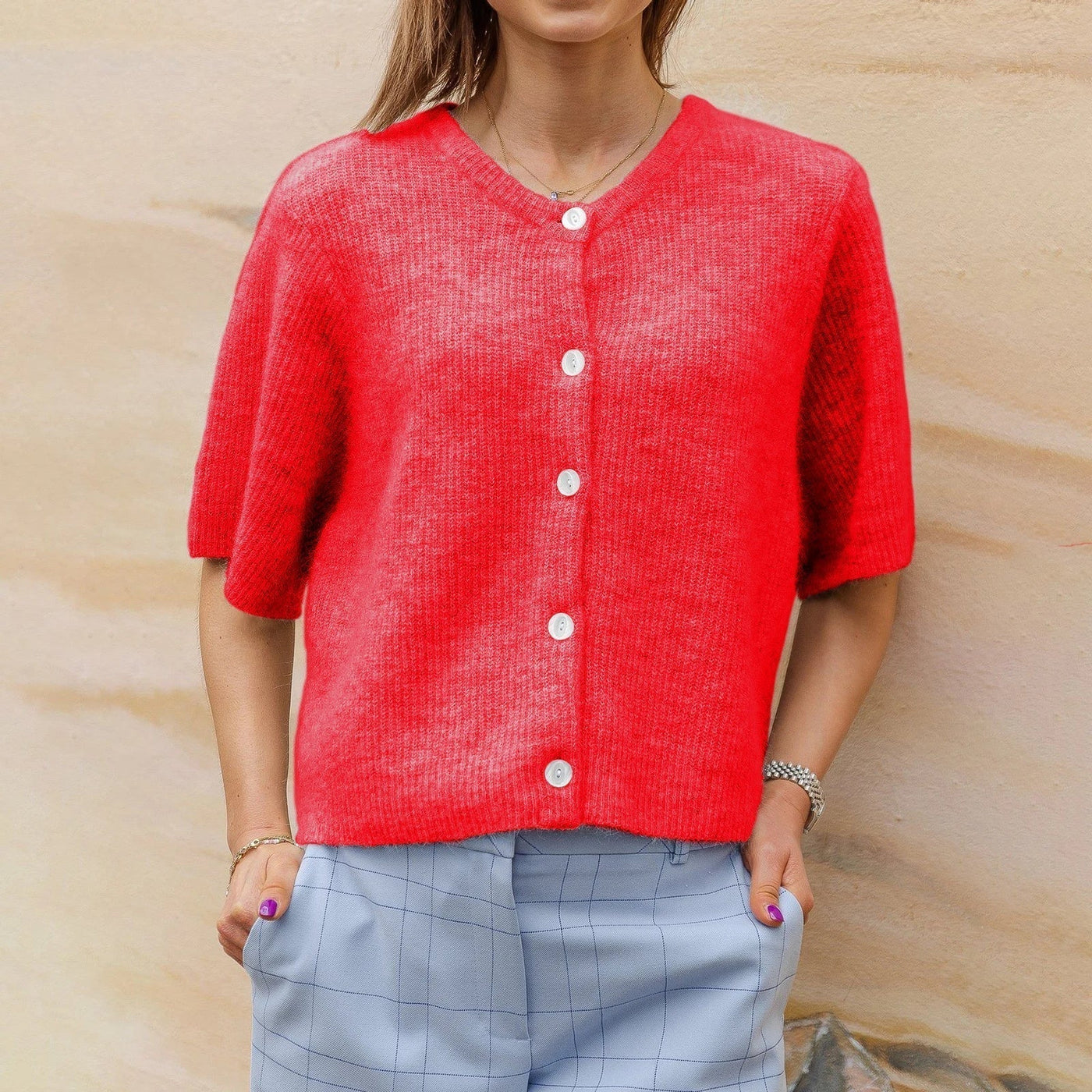 Kurzärmliger Rundhals-Cardigan für Damen | Ideal für alle Jahreszeiten