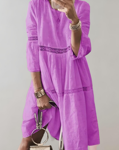 Agatha - Lockeres Sommerkleid im Vintage-Stil mit Halblangen Ärmeln und Rundhalsausschnitt für Damen | Ideal für Frühling/Sommer