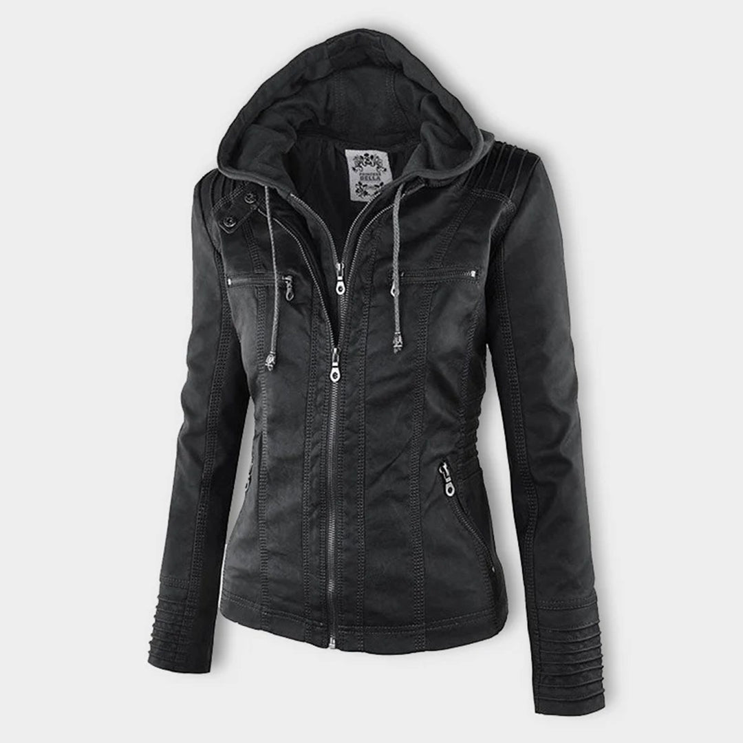 Casual Vegane Lederjacke Mit Kapuze Für Damen | Perfekt Für Lässige Tage