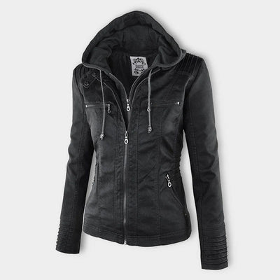 Casual Vegane Lederjacke Mit Kapuze Für Damen | Perfekt Für Lässige Tage