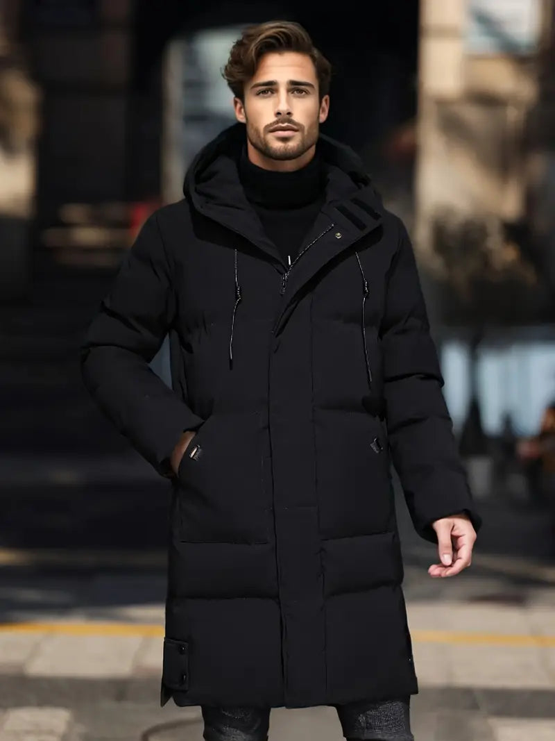 Langärmelige Herren-Winterjacke, lässig, einfarbig, mit Kapuze