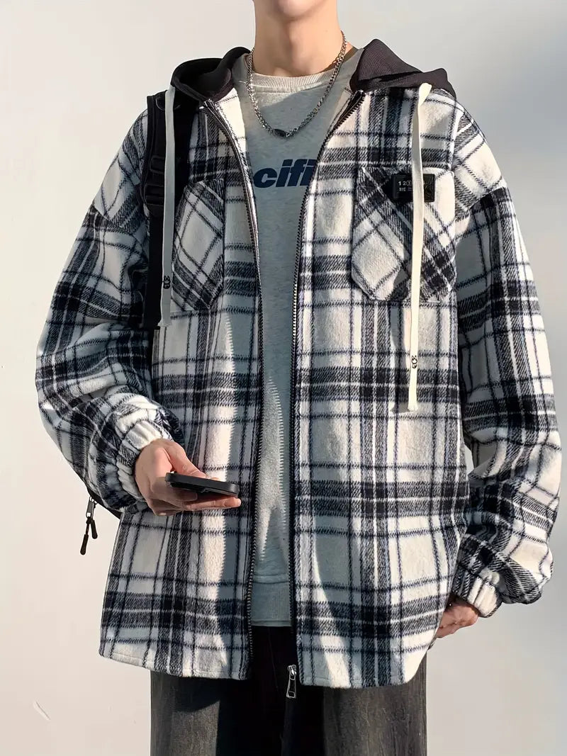 Karo-Kapuzenjacke für Herren im Vintage-Stil - lässige Baumwollmischung