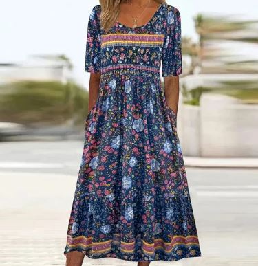 Bohemian Halb Ärmel Kleid für Damen | Ideal für den Sommer
