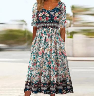 Bohemian Halb Ärmel Kleid für Damen | Ideal für den Sommer