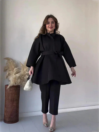 Co-Ord Set Langärmeliges Set | Gebundene Taille, Hosen Set, Zweiteiliges Set für Frauen, Vielseitig & Elegant