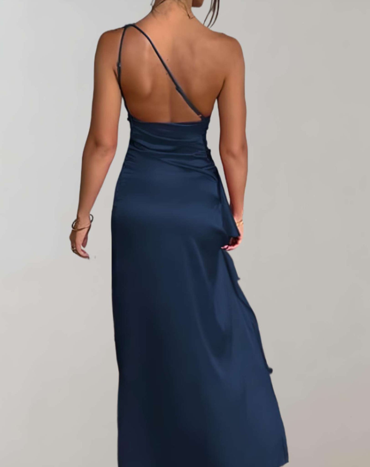 Angel - Elegantes Langes Ein-Schulter-Faltenkleid mit hohem Schlitz für Damen | Ideal für Frühling/Sommer
