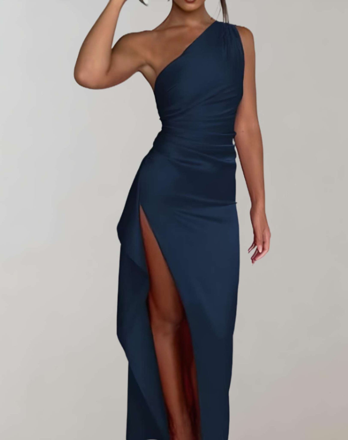 Angel - Elegantes Langes Ein-Schulter-Faltenkleid mit hohem Schlitz für Damen | Ideal für Frühling/Sommer