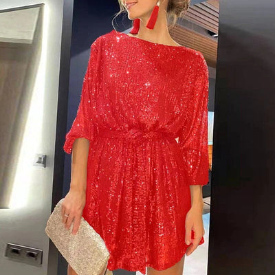 Chic Mini-Party-Kleid Mit Glitzer Und Gurt Für Damen | Ideal für Frühling/Sommer