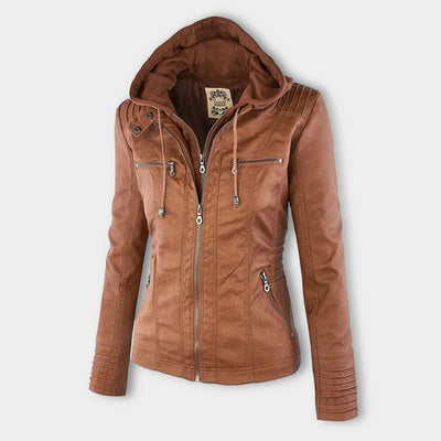 Casual Vegane Lederjacke Mit Kapuze Für Damen | Perfekt Für Lässige Tage