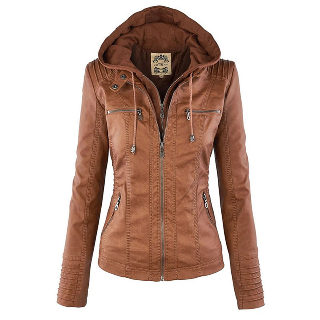 Casual Vegane Lederjacke Mit Kapuze Für Damen | Perfekt Für Lässige Tage