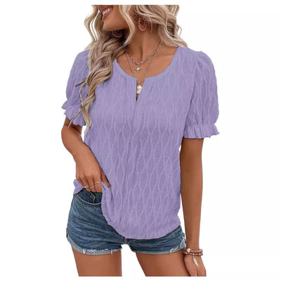 Jacquard-Top mit Puffärmeln für Damen – Trendy, locker und bequem