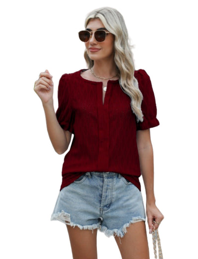 Jacquard-Oberteil mit Ballonärmeln für Damen – Stilvolle und bequeme lockere Passform