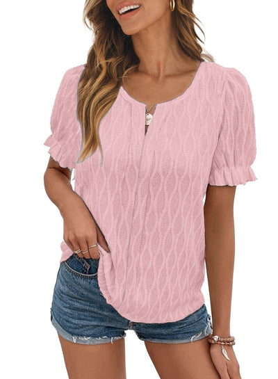 Jacquard-Top mit Puffärmeln für Damen – Trendy, locker und bequem