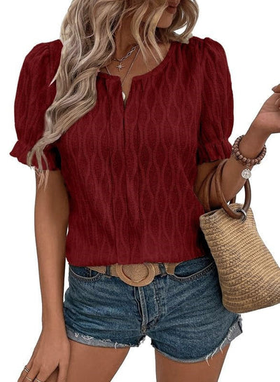 Jacquard-Top mit Puffärmeln für Damen – Trendy, locker und bequem