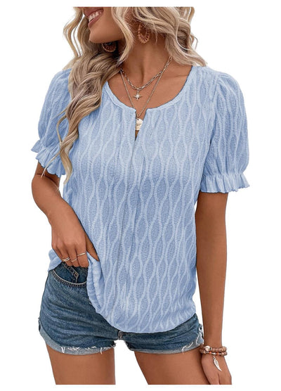 Jacquard-Top mit Puffärmeln für Damen – Trendy, locker und bequem