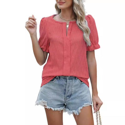 Jacquard-Oberteil mit Ballonärmeln für Damen – Stilvolle und bequeme lockere Passform