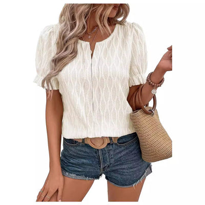 Jacquard-Top mit Puffärmeln für Damen – Trendy, locker und bequem