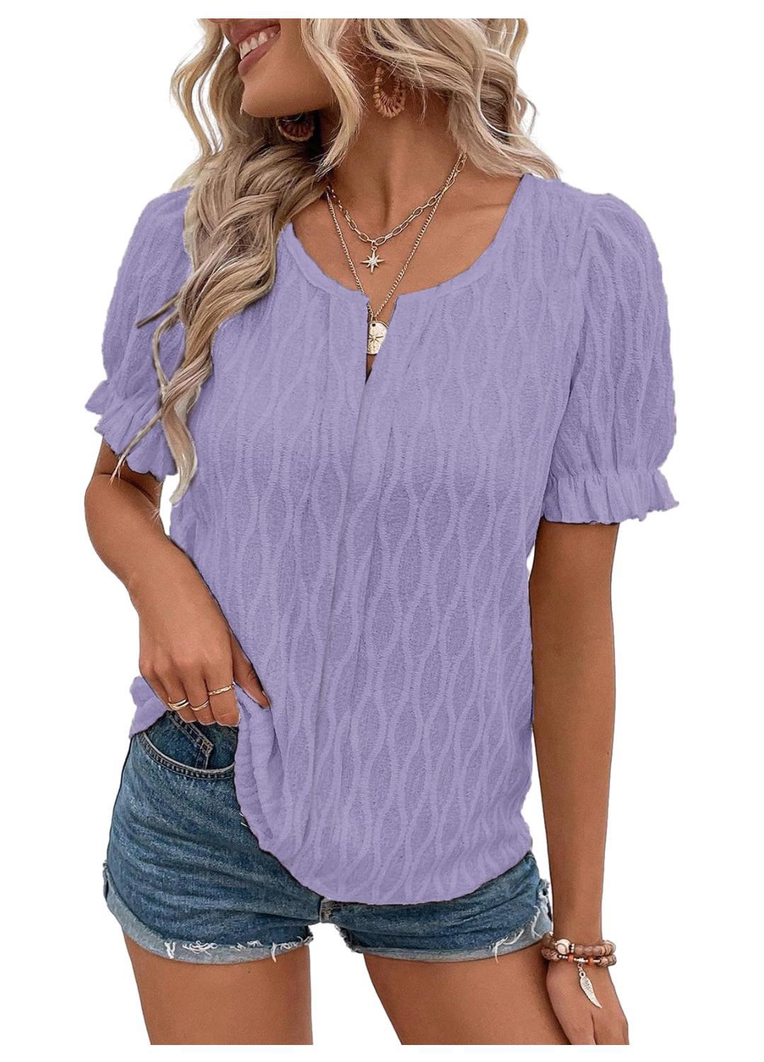 Jacquard-Top mit Puffärmeln für Damen – Trendy, locker und bequem