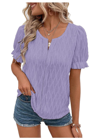 Jacquard-Top mit Puffärmeln für Damen – Trendy, locker und bequem