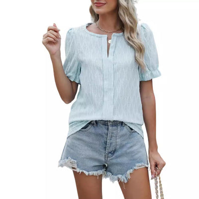 Jacquard-Oberteil mit Ballonärmeln für Damen – Stilvolle und bequeme lockere Passform