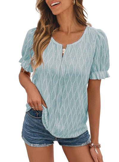 Jacquard-Top mit Puffärmeln für Damen – Trendy, locker und bequem