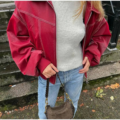 Casual Vintage Übergroße Vegane Lederjacke Für Damen | Ideal für den Alltag