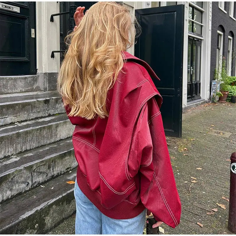 Casual Vintage Übergroße Vegane Lederjacke Für Damen | Ideal für den Alltag