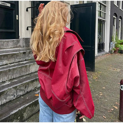 Casual Vintage Übergroße Vegane Lederjacke Für Damen | Ideal für den Alltag
