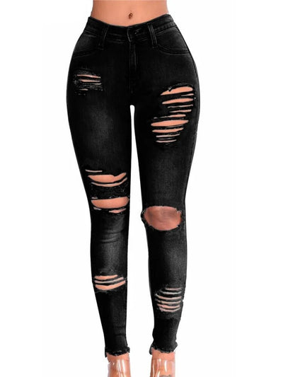 Bequeme figurbetonte zerrissene Denim Jeans für Damen | Ideal für den Sommer